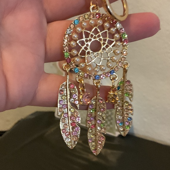 Other - Gold Dreamcatcher Feather Bagcharm with Multicolor Crystals